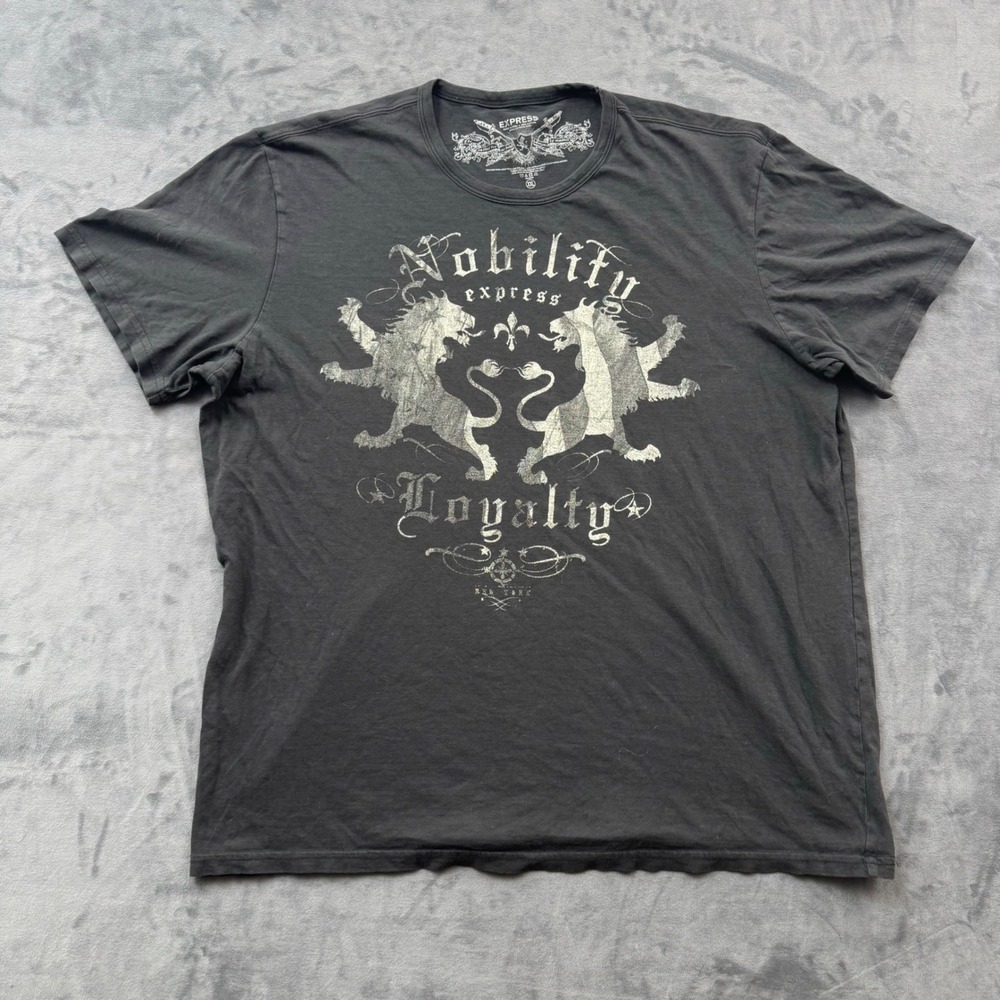 Express Mens XXL Graphic T-Shirt Black Nobility Loyalty Lion Crest Cotton Tee
